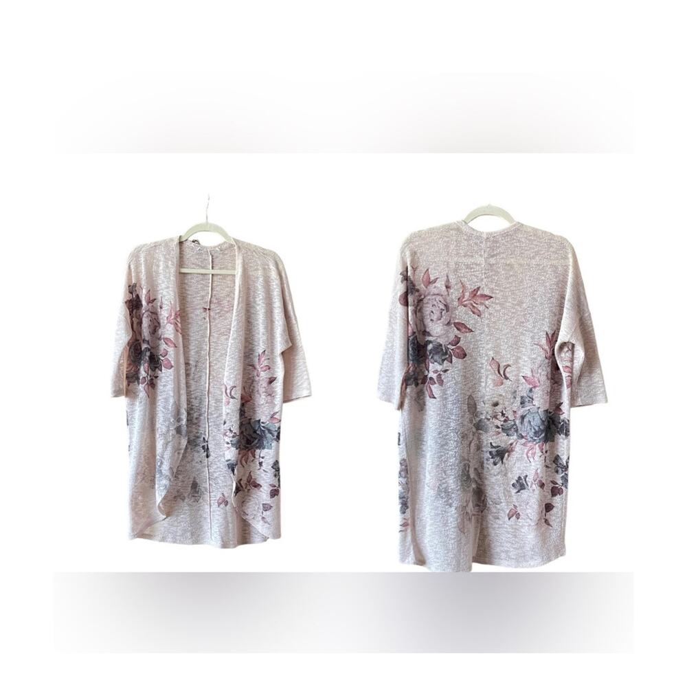 Ivory Long Floral Top Size Large Cardigan